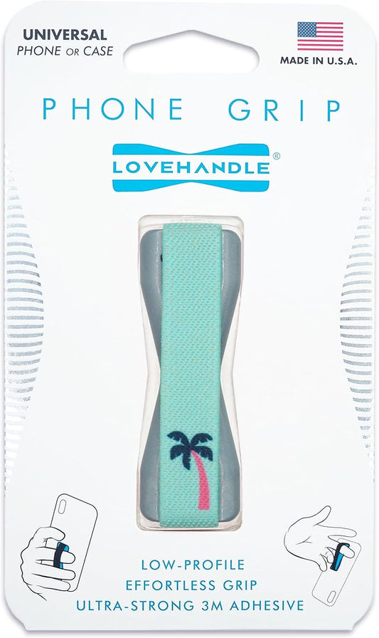 LOVEHANDLE Universal Phone Grip for Smartphones & Mini Tablets - Phone Holder for Hand - Wireless Charging Compatible - Made in The USA - Palm Tree