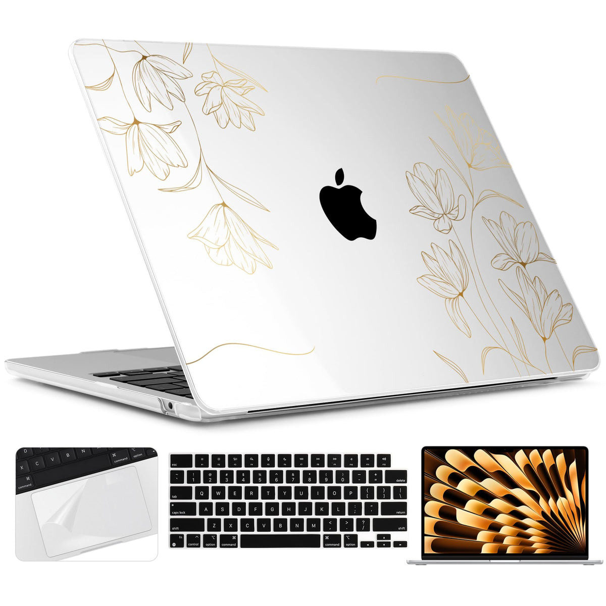 TWOLSKOO for MacBook Air 15 inch Case 2026 2025 2024 2023 Release M5 A3448 M4 A3241 M3 A3114 M2 A2941, Plastic Hard Shell & Screen Protector & Keyboard Cover & Type C Adapter, Graphite Marble