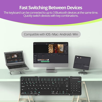 Nillkin Pocket Foldable Keyboard with Touchpad & Wireless Bluetooth, Portable Travel Keyboard for Home or Mobile Office Replaces Keypads and Mouse Combo, Compatible with iPad, Laptop, Tablet - Black