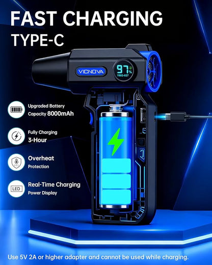 VICNOVA Compressed Air Duster, 150,000RPM Cordless Electric Air Blower with 3-Speed Adjustable Rechargeable with LED Light for Cleaning Car, Computer, PC Keyboard, Gifts for Dad, Man, Him