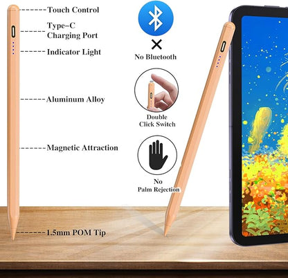 Stylus Pen for Touch Screen, Rechargeable Active Magnetic iPad Pencil UniversalTablet Pencil Stylus Pen for iPad/Pro/Air/Mini/iPhone Samsung/Android and Other Smartphone Devices-Orange