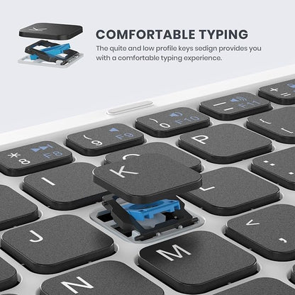Foldable Bluetooth Keyboard, Portable Full Size Folding Keyboard with Large Touchpad, Numeric Keypad, PU Leather, Wireless TravelKeyboard for Windows iOS Android Mac(Black-White)