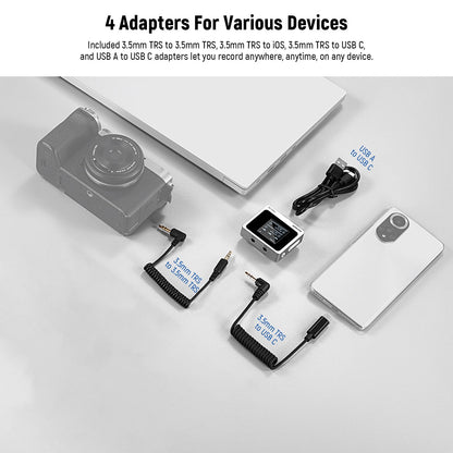 Neewer CM31 Wireless Lavalier Microphone with 8GB Storage 820ft Range 48KHz 24Bit Noise Cancelling Compatible with iPhone iPad Android PC Camera YouTube/TikTok Stream Podcast Interview