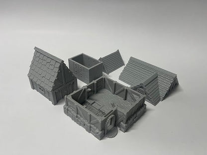Paintable Tabletop Miniature Little Town Building Terrains Compatible with RPG War Games - 18mm Scale Dioramas Building Set Scenery with Medieval Architecture Style by HAUTICO (HVillageHouses1-1)