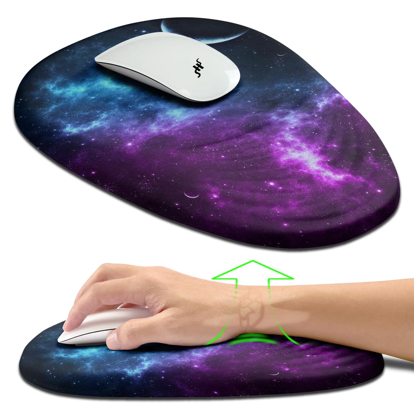 Hokafenle Ergonomic Mouse Pad Wrist Support, Terraced Slope Carpal Tunnel Wrist Pad for Mouse with Unibody Memory Foam, Wrist Rest Pain Relief Mousepad (Galaxy, 11.8x7.9 in)
