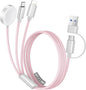 Temdan for Travel Vacation Essentials,3 in 2 USB C Cable for Apple Watch Charger/iPhone 16 Charger/Lightning,Multi Charging Cable Cord,Camping Essentials,Designed for iWatch &iPhone 16-12-5FT Pink