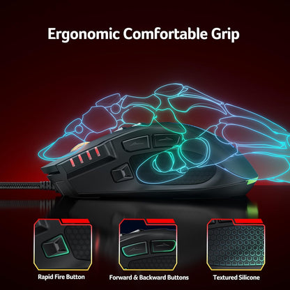 Acer Wired Gaming Mouse, 12,800 DPI RGB Ergonomic Computer Mouse for PC