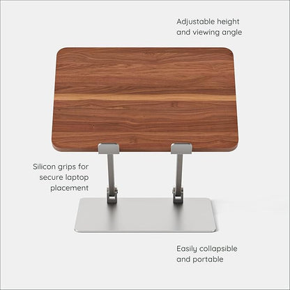 Branch Adjustable Laptop Stand - Elevate Ergonomics & Reduce Strain, Laptop Riser Customizable Height & Angle, Portable & Robust Design for Home or Office, Secure Silicon Grips - Walnut