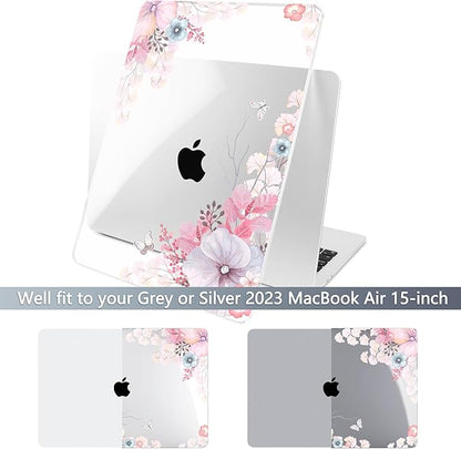 Batianda Premium Case for New MacBook Air 15 inch 2025 2024 2023 with M4 M3 M2 Chip, Designed Protective Plastic Hardshell & Keyboard Cover & Screen Protector, Lovely Flower