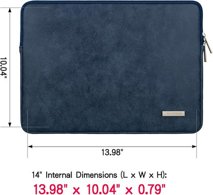 RAINYEAR 14 Inch Laptop Sleeve Protective Case PU Suede Leather Zipper Padded Cover Water Resistant Carrying Bag Compatible with 14" Notebook Computer Chromebook(Deep Blue)