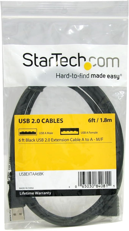 StarTech 6-ft USB A Male to USB A Female Extension Cable, Black USBEXTAA6BK