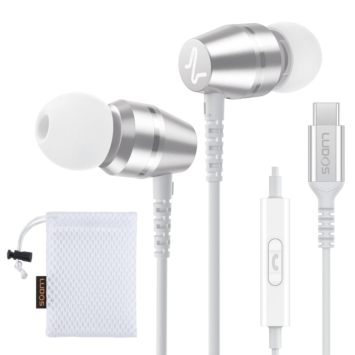 LUDOS OMNITONE Wired Earbuds in-Ear Headphones, 5 Year Warranty, Earphones with Microphone, 3.5 mm Jack Corded Ear Buds, Videoconference for iPhone, Samsung, Laptop, Kids, School Students - Red