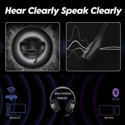NUBWO Wireless Gaming Headset with Mic for Ps5 Ps4 PC, Zero Interference, 100-Hour Battery All-Day Play, 23ms Sync for Fortnite & Call of Duty/FPS Gamers, Triple Mode All Devices Compatible - Gray