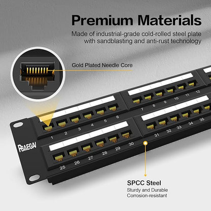 Patch Panel 48 Port Cat6A 【EC Listed】 2U Network Patch Panel Rackmount 19 inch RJ45 Patch Panel for 10 Gigabit Network, 110 or Krone Impact Tools Compatible Without Cable Management (Cat6A)