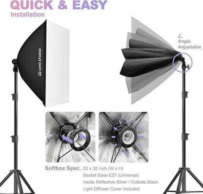 LimoStudio (LED Super Bright) 3400W Output Remote Control, 22 x 32 inch Softbox 85W Bulbs Light Kit, 3000K-5500K Adjustable Color & Brightness, 12600 Lumen, CRI>95, Soft Box Diffuser, AGG3214