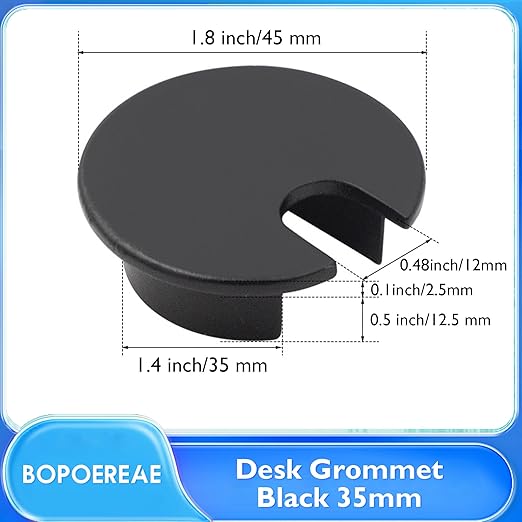Desk Grommet 1-3/8" (35 mm), Desk Cord Hole Cover, Cable Grommet Metal Zinc Alloy Materilal, Desk Hole Grommet for Office and Home Table Cable, Detachable Cable Cord Organizer (Flat Black 2 Pcs)