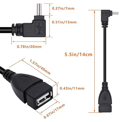 90 Degree Mini USB to USB A OTG Adapter Cable 5.5in Down Angle Mini USB 5-Pin Type B Male to USB Type A Female Adapter Cord for Digital Cameras,Black,14cm(2 Pack,Down)