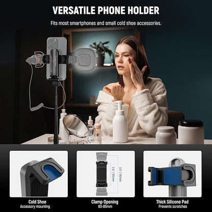 NEEWER Selfie Stick with Detachable Bluetooth Remote Shutter, Lightweight Foldable Travel Tripod for iPhone for YouTube/TikTok Vlogs Live Streaming Photography, Black, P15