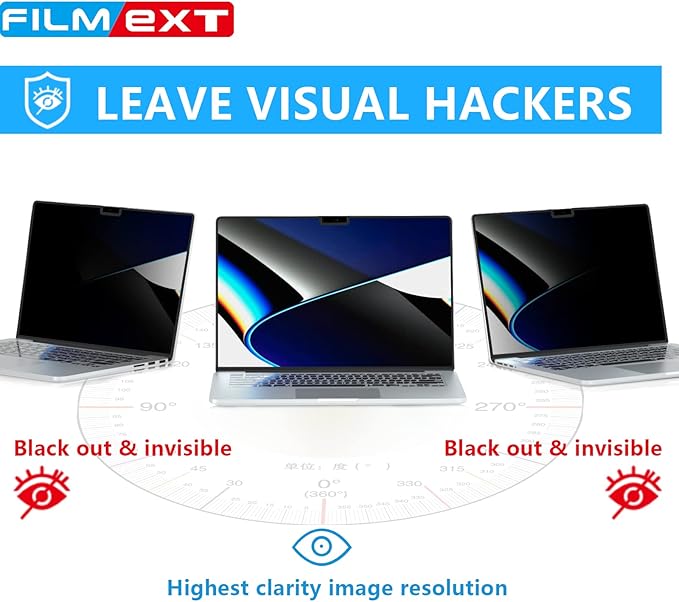 FILMEXT Macbook Pro 16 inch Privacy Screen Protector (M4 M3 M2 Max/Pro M1, A3186 A3403 A2485 A2991 A2780),Bubble Free Privacy Screen for Macbook pro 16.2 2025-2021 Eye Care/Anti-Glare Filter