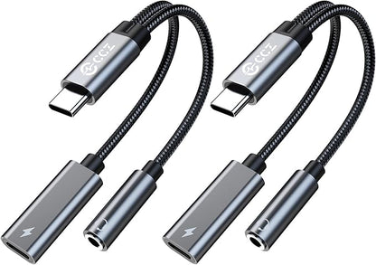 2PCS USB C Splitter for KZ ZS10 PRO, CCZ CA01 USB C to 3.5mm Audio Headphone and Charger Adapter, Type C Headphone Splitter 1 in 2 Out, Dongle Audio Cable DAC for Samsung Galaxy S25/S24 (USBC-3.5MM)