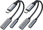 2PCS USB C Splitter for KZ ZS10 PRO, CCZ CA01 USB C to 3.5mm Audio Headphone and Charger Adapter, Type C Headphone Splitter 1 in 2 Out, Dongle Audio Cable DAC for Samsung Galaxy S25/S24 (USBC-3.5MM)