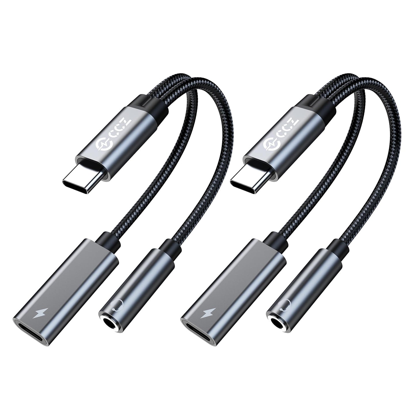 2PCS USB C Splitter for KZ ZS10 PRO, CCZ CA01 USB C to 3.5mm Audio Headphone and Charger Adapter, Type C Headphone Splitter 1 in 2 Out, Dongle Audio Cable DAC for Samsung Galaxy S25/S24 (USBC-3.5MM)