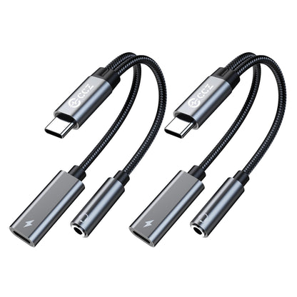 2PCS USB C Splitter for KZ ZS10 PRO, CCZ CA01 USB C to 3.5mm Audio Headphone and Charger Adapter, Type C Headphone Splitter 1 in 2 Out, Dongle Audio Cable DAC for Samsung Galaxy S25/S24 (USBC-3.5MM)