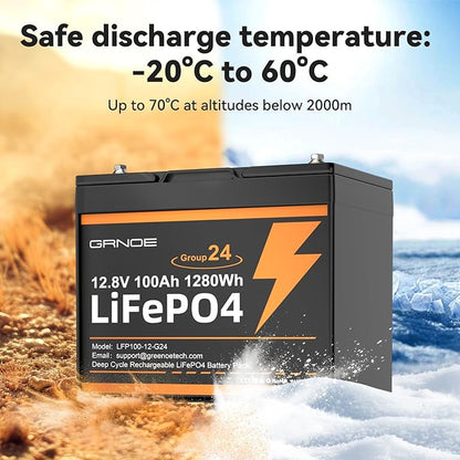 12V 100Ah LiFePO4 Automotive Battery, 15000+ Deep Cycles, 100A BMS, 21.9lb Lightweight, Group 24 Car Battery Replacement for RV, Trailer, UTV, Solar, Off-Grid, Trolling Motor