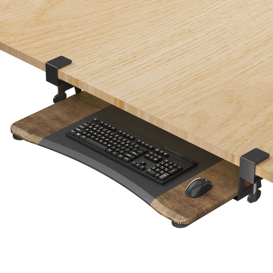 suptek Keyboard Tray Under Desk Pull Out with C Clamp Mount, Computer Keyboard & Mouse Tray, 25.6 (30 Including Clamps) x 11.8 inch Slide-Out Platform Computer Drawer for Typing, Light Wood, DSF1QM