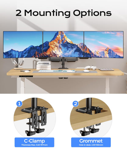 Pholiten Triple Monitor Mount for Desk, 2 Gas Spring Monitor Arms for 17-32 inches Screen, Fully Adjustable Heavy Duty Monitor Mount with Clamp & Grommet Mounting, Each Arm Holds 22 lbs