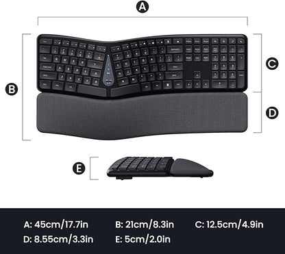 Wireless Ergonomic Keyboard, Split Keyboard with Wrist Rest and Cleaning Brush, 2.4G Computer Keyboard, Comfortable and Natural for Windows PC Laptops