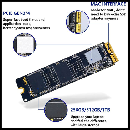 Dogfish NVMe SSD da 256 GB per MacBook PCIe Gen3x4 M.2 2280, SSD interno per MacBook Air A1466 A1465 (2013-2017)/MacBook Pro A1398 A1502 (Retina 2013-2015)/iMac A1419 A1418