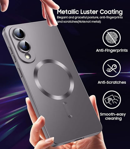 Magnetic for Samsung Galaxy S25 Edge Case [Compatible with MagSafe][Built-in Camera Lens Protector] Slim Soft Silicone Bumper Shockproof Metallic Luster Phone Case (Gray)