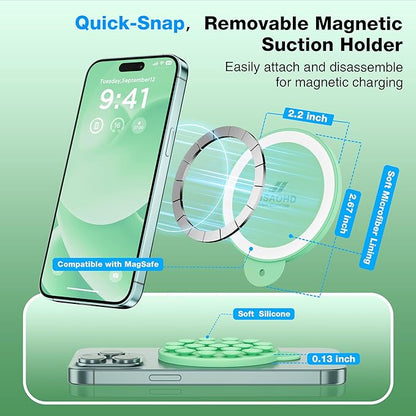 Magnetic Suction Cup Phone Mount for MagSafe Case, Silicone Hands-Free Grip Holder for iPhone and Android, Mirror Shower Phone Stand for Makeup FaceTime Gym Kitchen Bathroom, Spearmint Green
