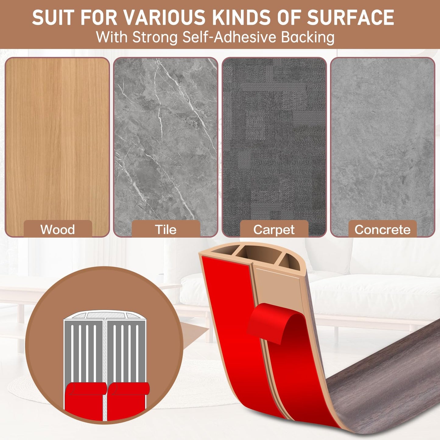 LSGCQ Floor Cord Cover Self Adhesive Cord Hider Floor Cable Management