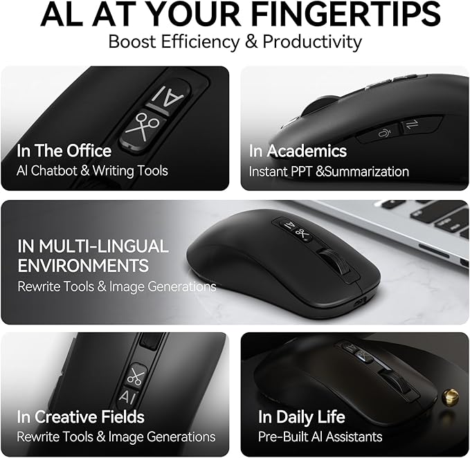 M4 Wireless Smart Ai Mouse For Pc Laptops,One-Touch Voice Input, Ai Assistant, Meeting Recording, Screenshot Translation, And Multi-Language Compatibility, Is A High-Performance Office Device.
