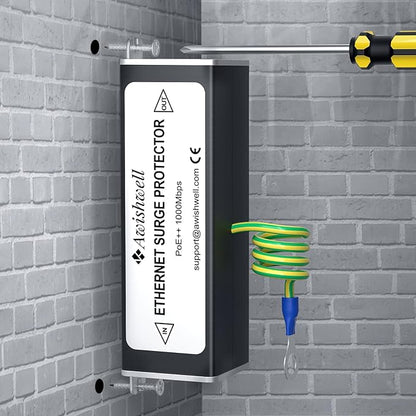 Ethernet Surge Protector Gigabit, 20KA PoE++ Ethernet Lightning Arrestor, RJ45 Lightning Suppressor Network Protection with Ethernet Transformer/Gas Discharge Tube/Mounting Flange,1Pack