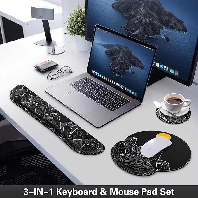 Mouse Pad Black, Ergonomic Keyboard Wrist Rest, Mouse Pad with Wrist Rest