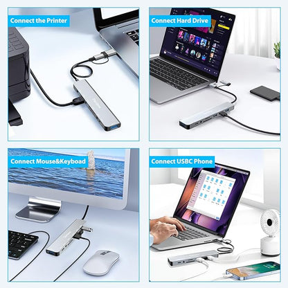 USB C Hub USB Hub 3.0 for Laptop, Upgrade 8 in 2 USB Splitter with USB-C/4 USB A Port Extender, TF/SD Card Slot, 3.5mm Audio Adapter, USBC USB Dongle for PC/Mac/MacBook/Laptop/iPad/Tablet