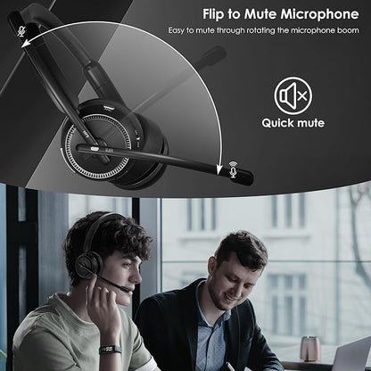 Wireless Headset with ANC & ENC, Bluetooth 5.4 Headset with USB Dongle, Wireless Headphones with Flip-to-Mute Microphone for Work from Home/Office/PC/Cell Phones