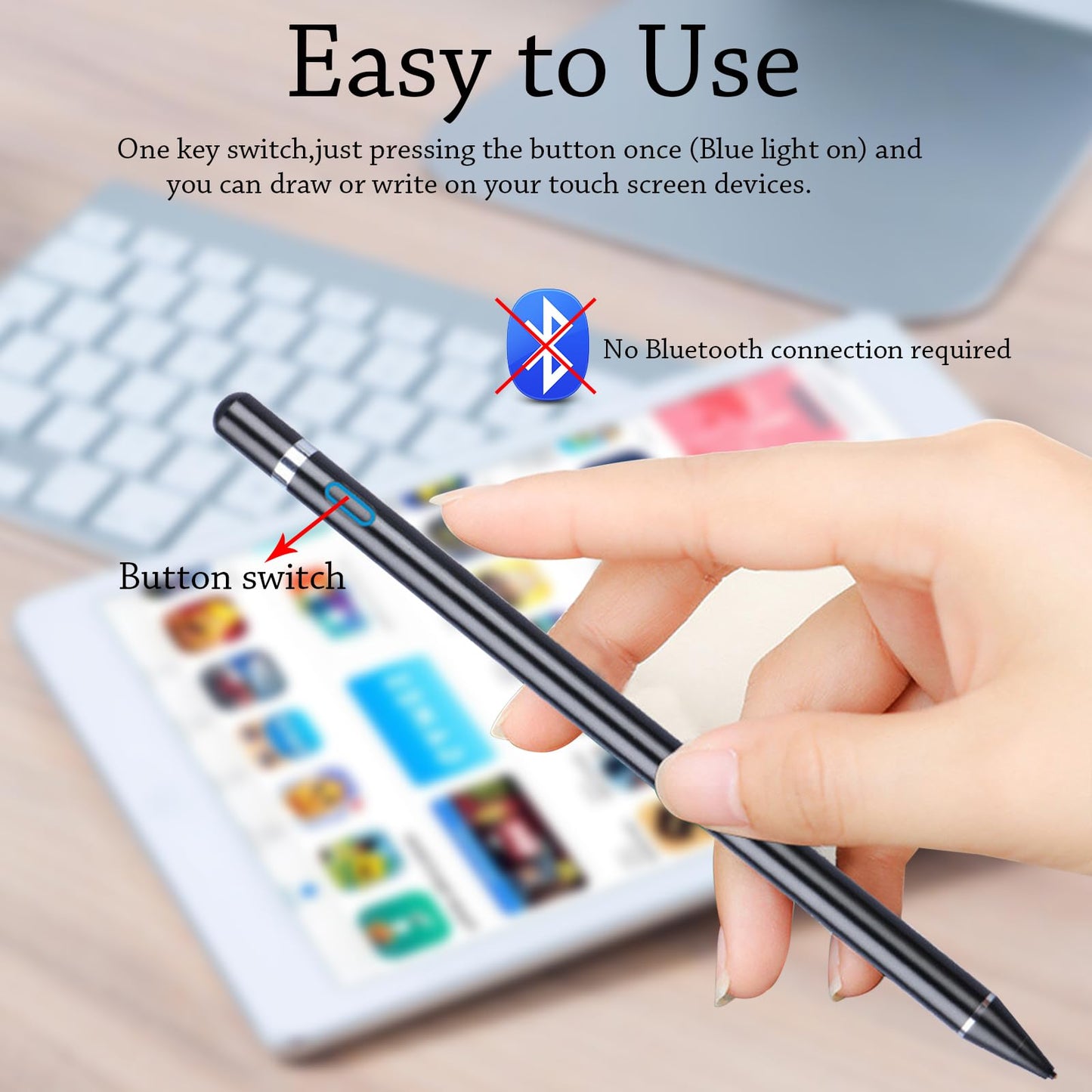 Stylus Pens Compatible for iOS&Android Touch Screens, iPad Pencil with Dual Touch Function, Fine Point Rechargeable Stylus Pen for iPad/Android/iPhone/Cellphone/Tablet Pen/Nintendo Switch 2 - Black