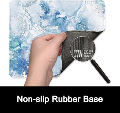 ITNRSIIET Mouse Pad with Stitched Edge Premium Textured Smooth Precise Operation Waterproof Washable Non-Slip Rubber Base Desktop Protection Mat, 10.2×8.3×0.12 inches, Blue Abstract Marble