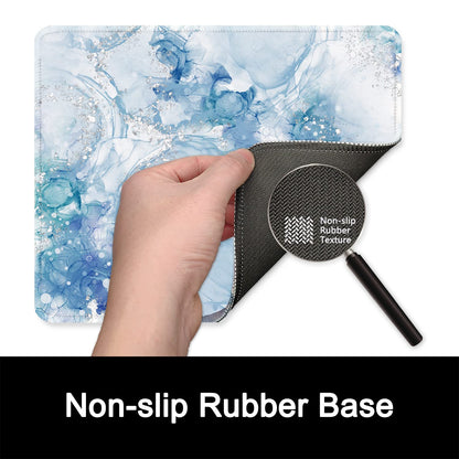 ITNRSIIET Mouse Pad with Stitched Edge Premium Textured Smooth Precise Operation Waterproof Washable Non-Slip Rubber Base Desktop Protection Mat, 10.2×8.3×0.12 inches, Blue Abstract Marble