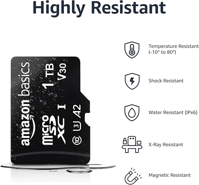 Amazon Basics microSDXC Memory Card with Full Size Adapter, A2, U3, Read Speed up to 100 MB/s, 1 Tb, Black