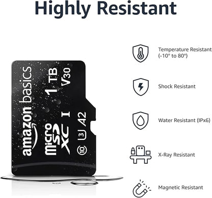 Amazon Basics microSDXC Memory Card with Full Size Adapter, A2, U3, Read Speed up to 100 MB/s, 1 Tb, Black