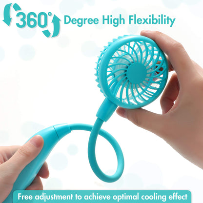 Portable Neck Fan, 2600mAh Battery Operated Sport Fan Ultra Quiet Hands Free USB Fan with 3 Speeds, Strong Wind, 360° Adjustable High Flexibility Wearable Personal Fan for Office Outdoor Travel (Cyan)