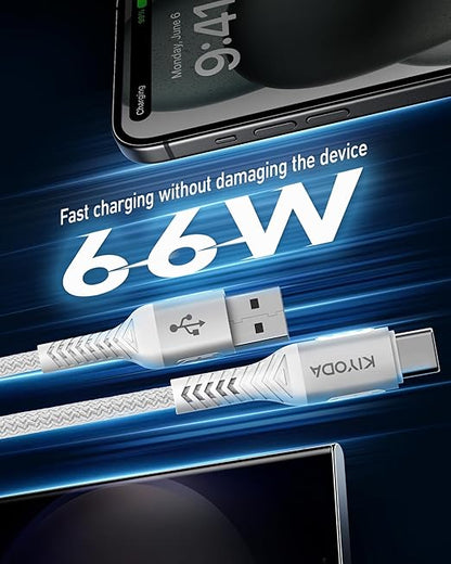 Coiled USB to USB C Cable 6FT, 2Pack Braided USB A to Type C Charger Cable for Car 66W Fast Charging Cord Compatible with iPhone 17 16 15 Pro Max, iPad, Samsung Galaxy, Google Pixel, LG Phones-Silver