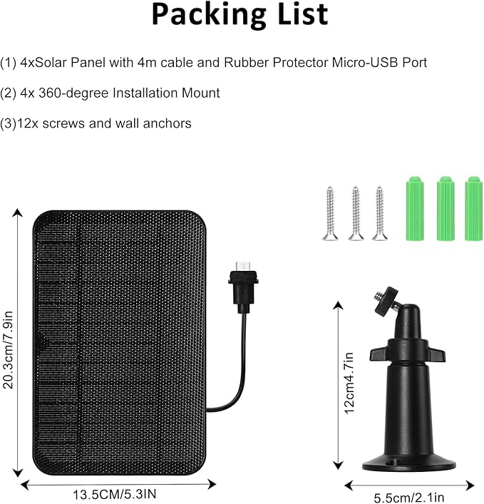 6W Solar Panel Charger for Blink Outdoor/Outdoor(3rd Gen)/XT XT2 Camera Solar Panel with 13.1ft Waterproof Charging Cable, Waterproof Rubber Plug, 360°Adjustable (for Blink 3-4PC)