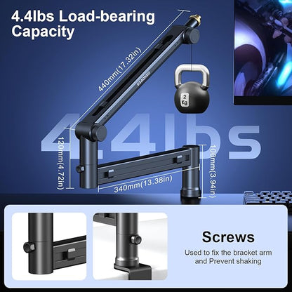 Microphone Arm,Aokeo AK-58 Desk Low Profile Adjustable Mic Boom Arm Stand,Suitable For Blue Yeti,Snowball iCE, HyperX QuadCast,SoloCast,Elgato Wave,Etc