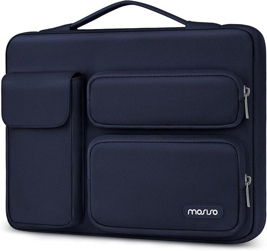 MOSISO 360 Protective Laptop Case 13.3 inch, 13-13.3 inch Laptop Sleeve Compatible with MacBook Air/Pro 13 / Pro 14, HP Dell ASUS Lenovo, Side Open Bag with 2 Raised&1 Flapover Pockets, Navy Blue